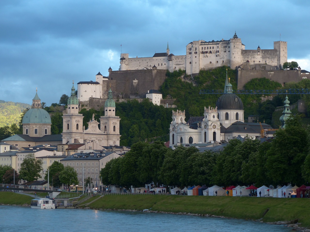 Salzburg, Senamiestis, Miestas, Abendstimmung, Salzach, Upė, Riverside, Istorinis Išsaugojimas, Unesco Pasaulio Paveldas, Istorinis Centras