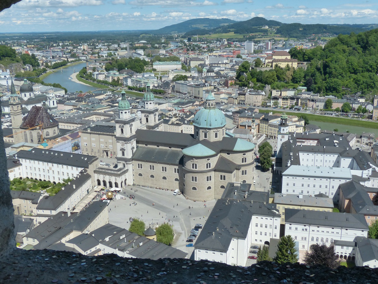 Salzburg, Miestas, Miesto Vaizdas, Salzach, Salzburgo Katedra, Katedra, Dom, Bažnyčia, Pastatas, Architektūra