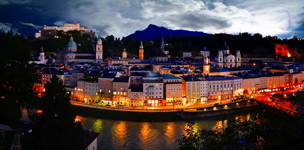 Salzburg, Naktinis Vaizdas, Kapuzinerberg, Nemokamos Nuotraukos,  Nemokama Licenzija