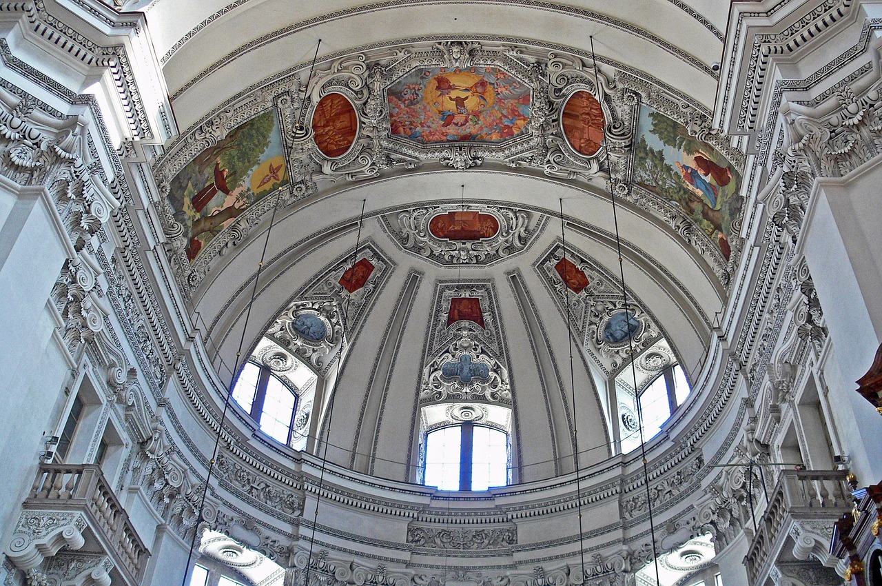 Salzburg, Dom, Skydas, Tinkas, Dažymas, Padengti Tapyba, Nave, Pastatas, Katedra, Bažnyčia