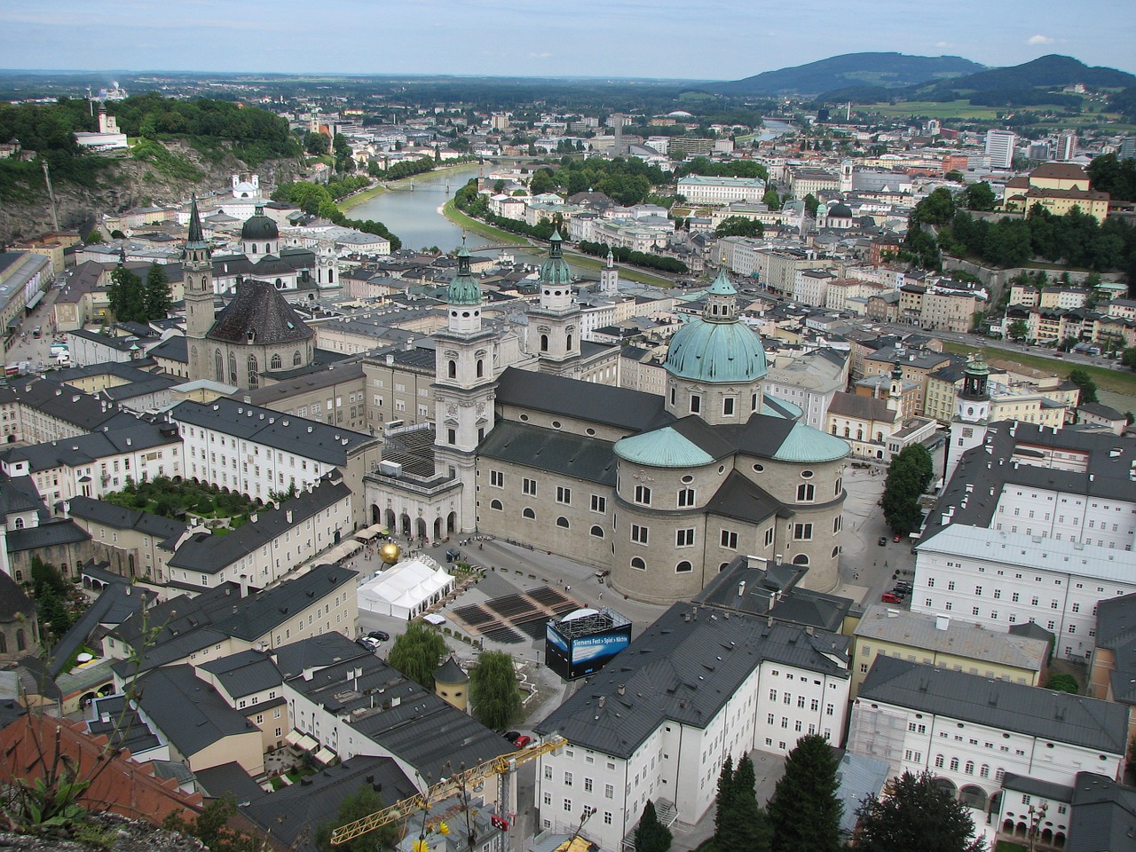 Salzburg, Miestas, Austria, Senamiestis, Dom, Salzburgo Katedra, Perspektyva, Panorama, Centro, Nemokamos Nuotraukos
