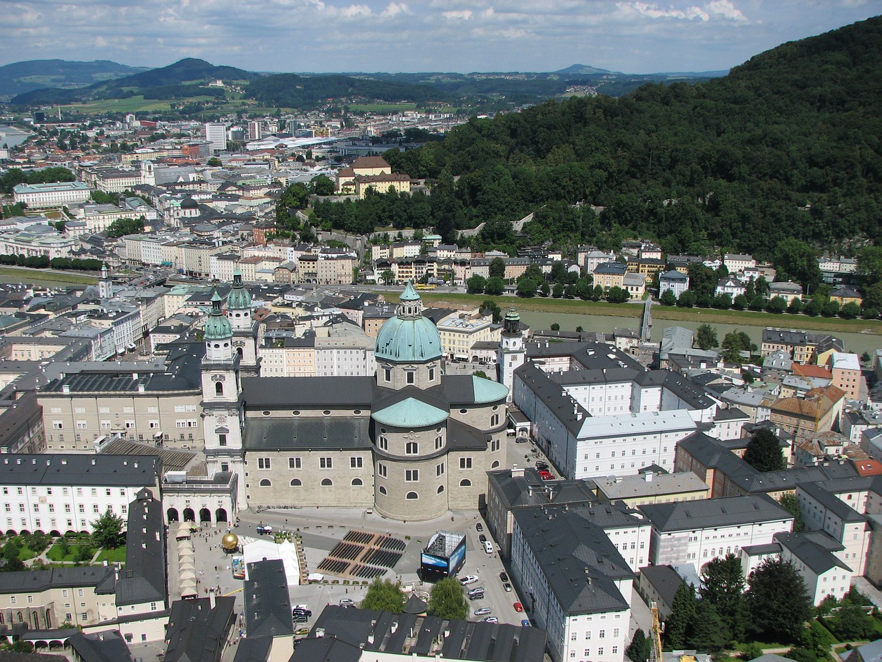 Salzburg, Miestas, Austria, Senamiestis, Dom, Salzburgo Katedra, Perspektyva, Panorama, Centro, Nemokamos Nuotraukos