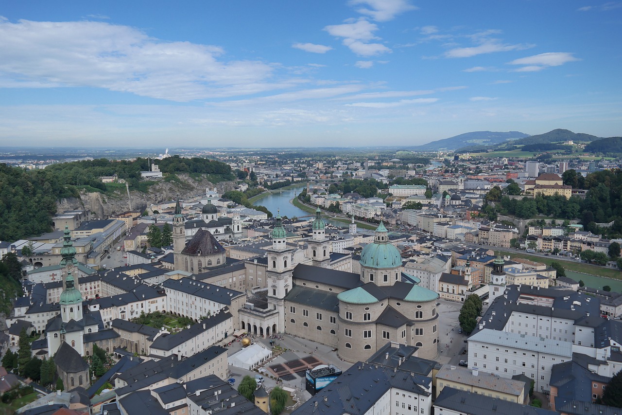 Salzburg, Salzburgo Miestas, Miesto Vaizdas, Centro, Perspektyva, Senamiestis, Orientyras, Panorama, Bažnyčia, Nemokamos Nuotraukos