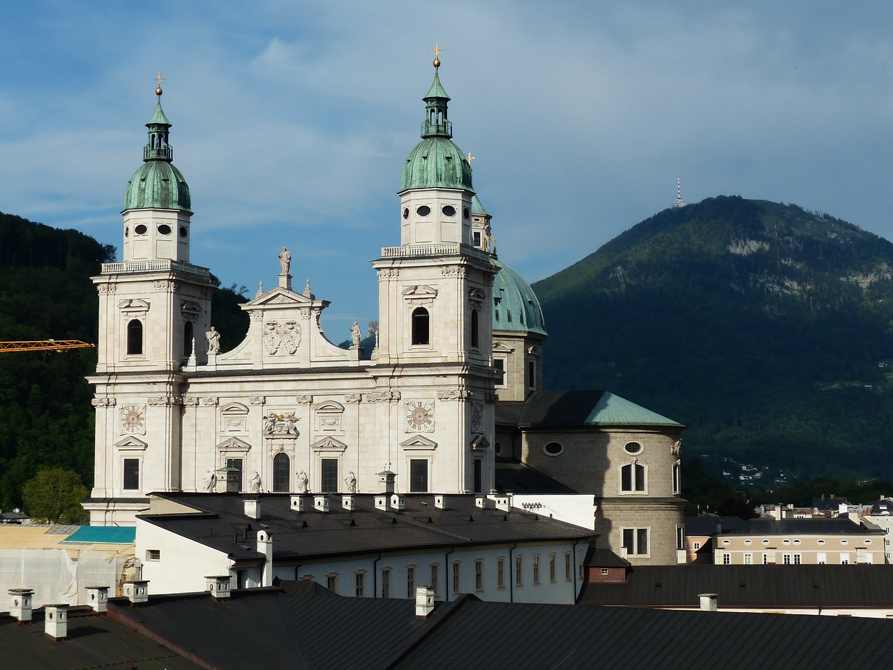 Salzburgo Katedra, Fasadas, Barockklassizirend, Vakarų Fabrikas, Figūrinės Dekoracijos, Bokštai, Spalvingas, Untersberg Marmuras, Marmuras, Panašus Į Marmurą