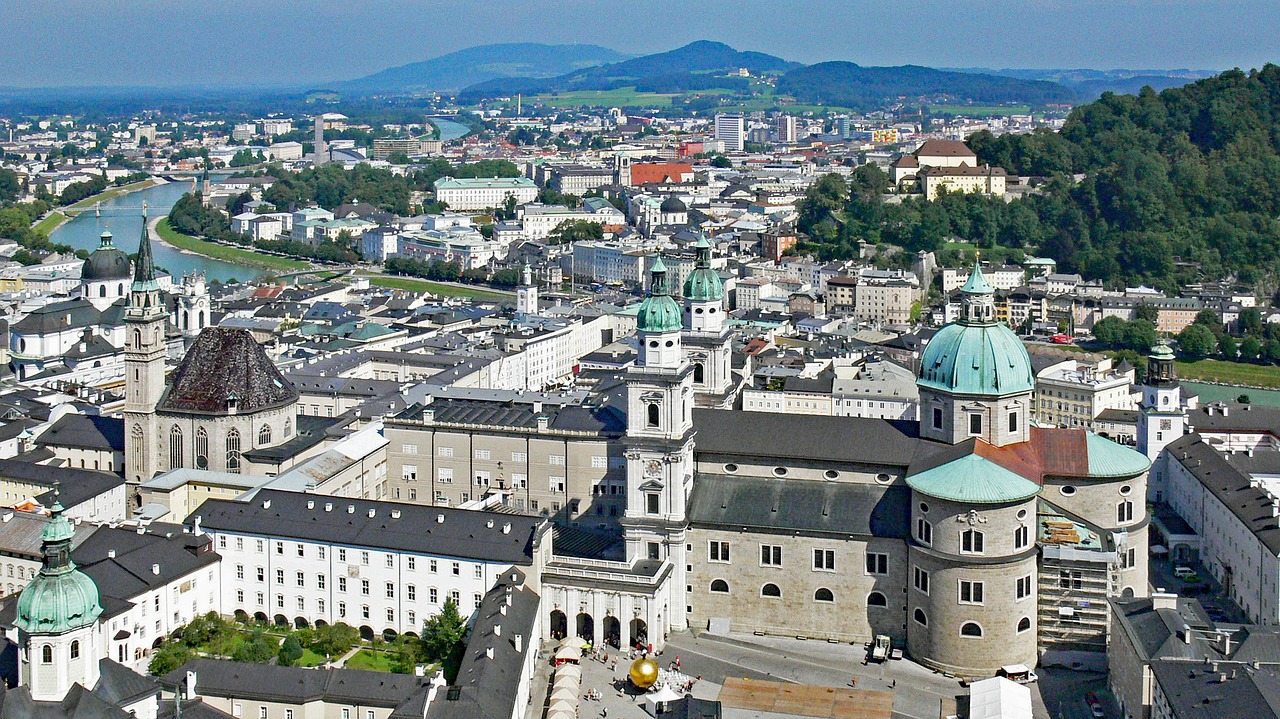 Salzburg Iš Pilies Kalno, Senamiestis, Dom, Salzach, Upė, Miestas, Architektūra, Centro, Bažnyčia, Salzburgo Katedra