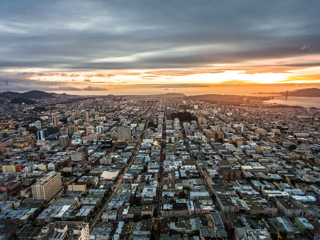 San Franciskas, Saulėlydis, Miesto, Miestas, Vandenynas, Usa, Miesto Panorama, Dangus, Amerikietis, Auksinis