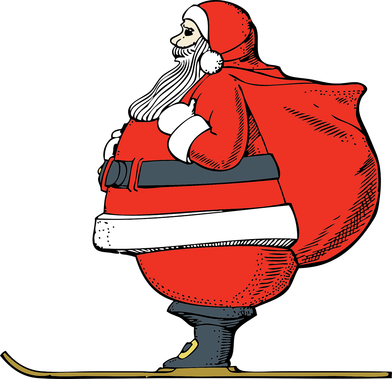 Santa, Claus, Slidinėjimas, Animacinis Filmas, Raudona, Kostiumas, Maišas, Batai, Skrybėlę, Barzda
