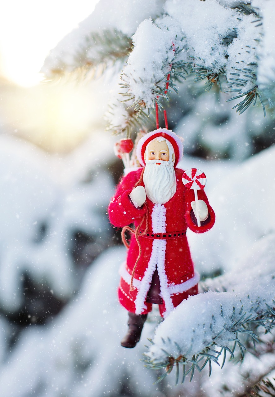 Ornamentas Santa, Snieguotas Medis, Sniegas, Pušis, Eglės Medis, Žiema, Kalėdos, Šventė, Xmas, Sezonas