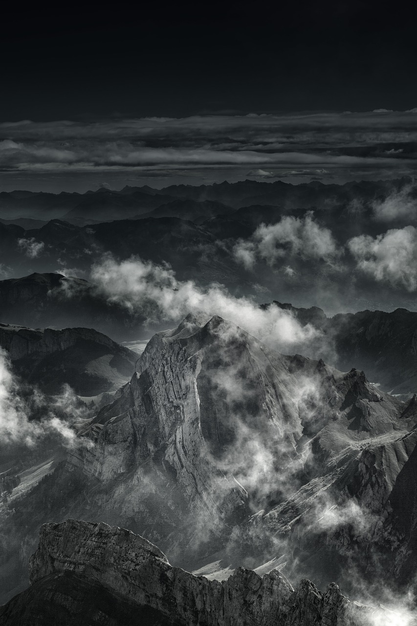 Säntis, Šveicarija, Swiss Alps, Šveicarija Säntis, Kalnai, Appenzell, Panorama, Rokas, Alpių, Dangus