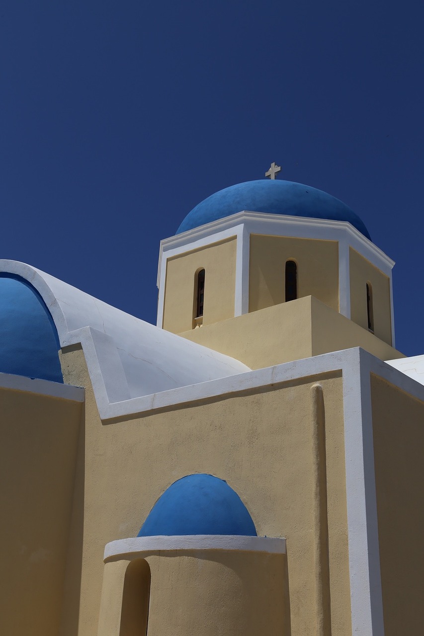 Santorini, Bažnyčia, Graikija, Mėlynas, Kelionė, Oia, Turizmas, Architektūra, Sala, Nemokamos Nuotraukos