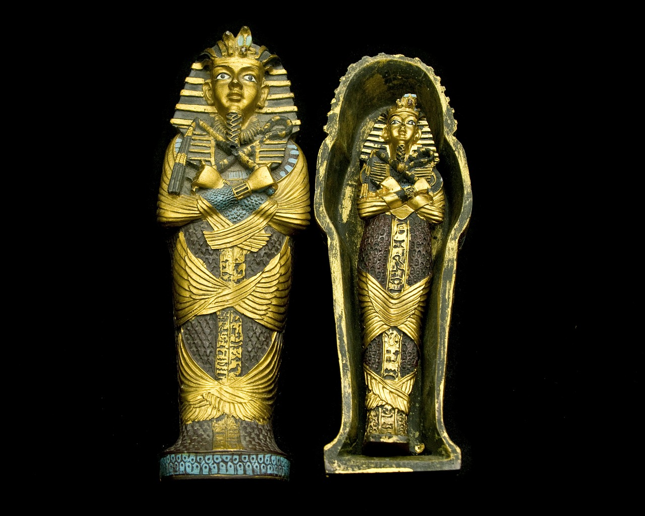 Sarkofagas, Mama, Egiptas, Lobis, Izoliuotas, Auksas, Mėlynas, Tut, Karalius, Faraonas