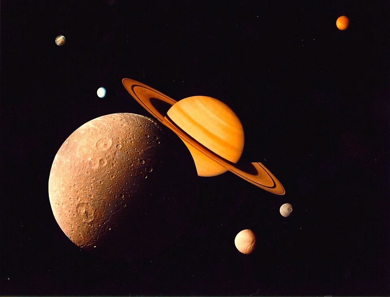 Saturn, Planeta, Monde, Dionas, Tethys, Mimas, Enceladus, Rhea, Titanas, Erdvė
