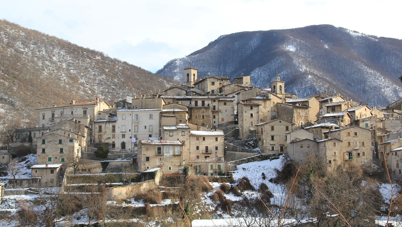 Scanno, Abruzzo, Kraštovaizdis, Viduramžiai, Italy, Miestas, Sniegas, Žiema, Kalnas, Lovelė