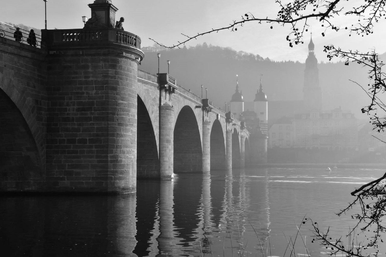Vaizdingas, Miesto Panorama, Tiltas, Lauke, Upė, Neckar, Heidelbergas, Vokietija, Europa, Rūkas
