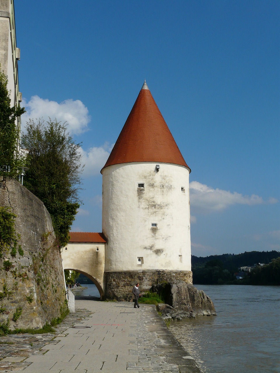 Schaiblingsturm, Bokštas, Orientyras, Passau, Senamiestis, Innkai, Užeiga, Upė, Vanduo, Kūgio Formos