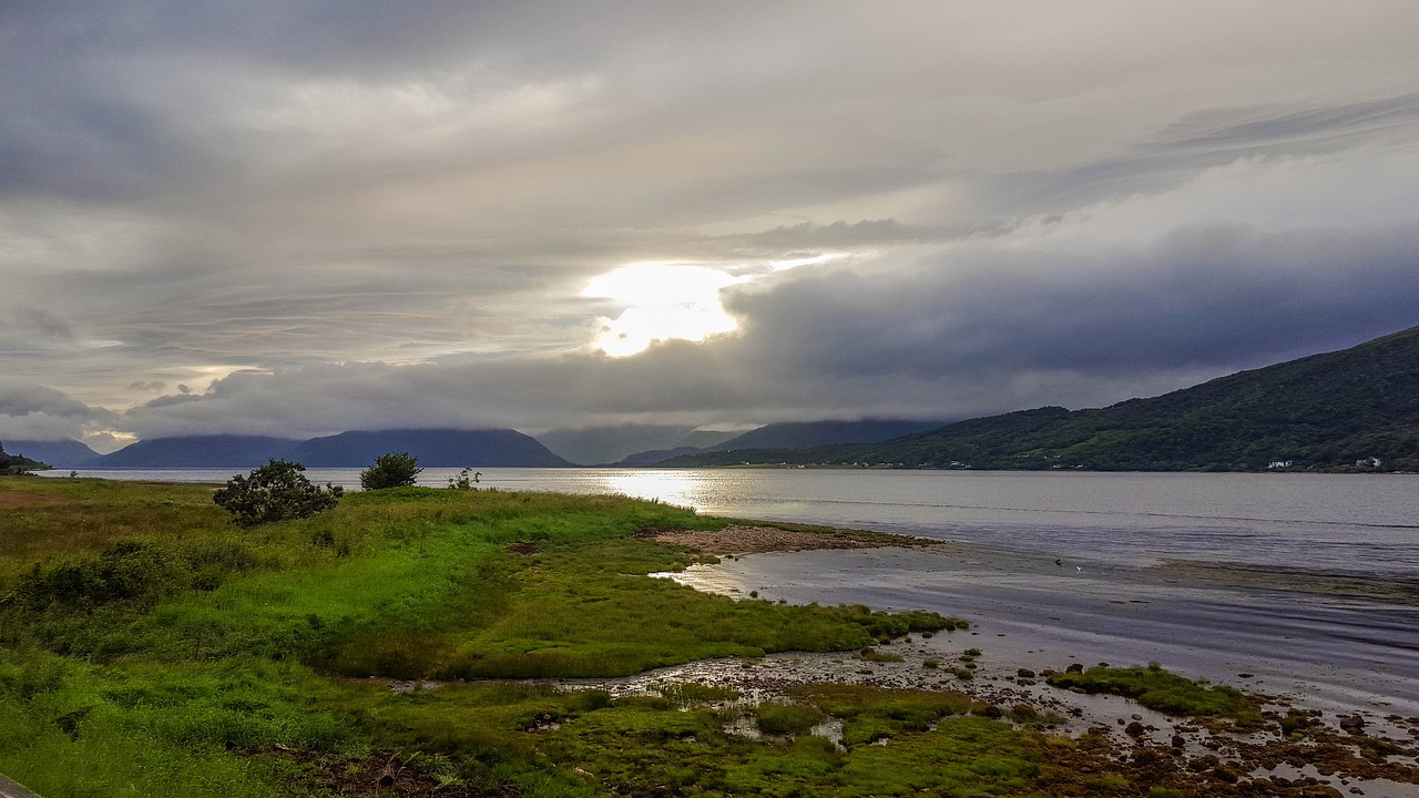 Škotija, Anglija, Ballachulish, Aukštumų Ir Salų, Loch Leven, Upė, Saulė, Debesys, Abendstimmung, Mistinis