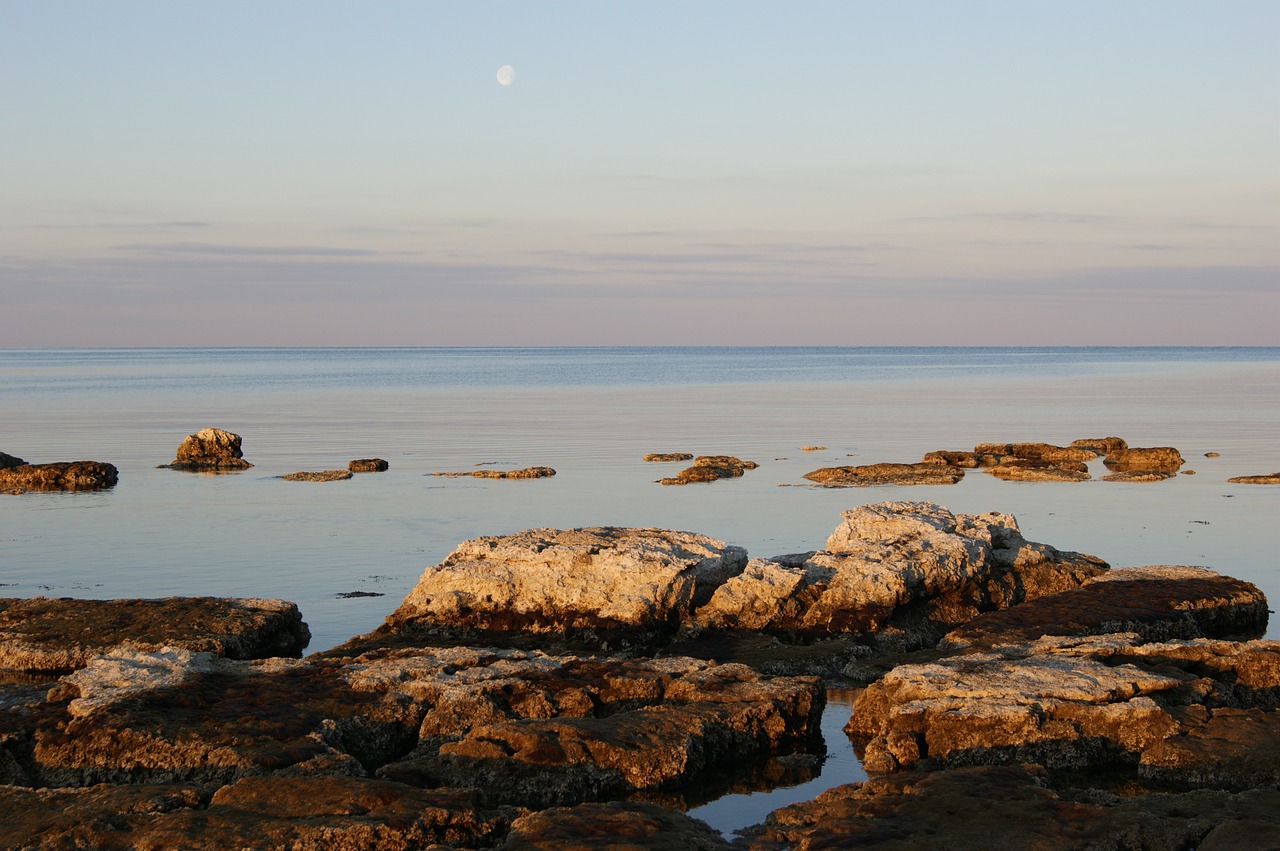 Jūra, Kranto, Rokas, Akmuo, Mėnulis, Saulėtekis, Vanduo, Europa, Kroatija, Viduržemio Jūros