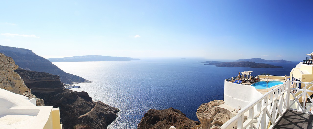 Jūra, Santorini, Graikija, Šventė, Mėlynas, Balta, Sala, Kraterio Ratukas, Vaizdas, Perspektyva