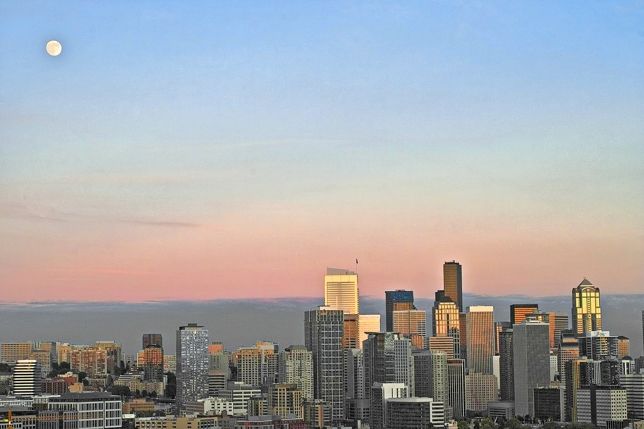 Seattle, Panorama, Mėnulis, Saulėlydis, Nemokamos Nuotraukos,  Nemokama Licenzija