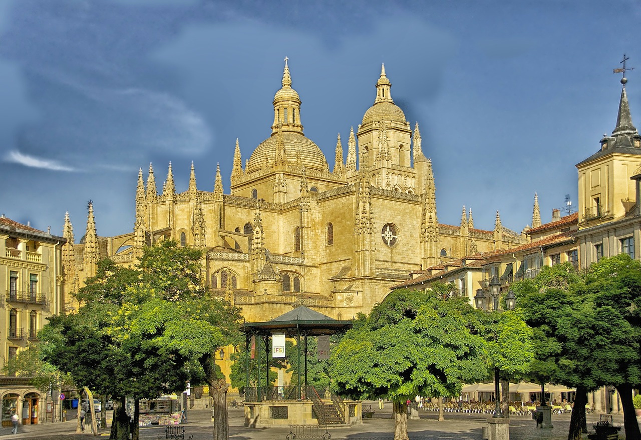 Segovia, Ispanija, Katedra, Bažnyčia, Pastatai, Architektūra, Miestas, Hdr, Medžiai, Plaza