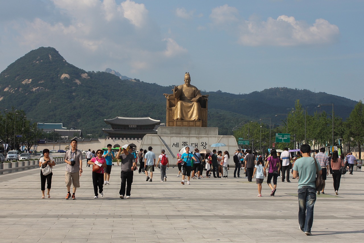 Gwanghwamun, Gyeongbokgung Rūmai, Jongno-Gu, Seulas, Pietų Korėja, Statula, Sejongno, Paminklas, Turistų Atrakcijos, Žmonės
