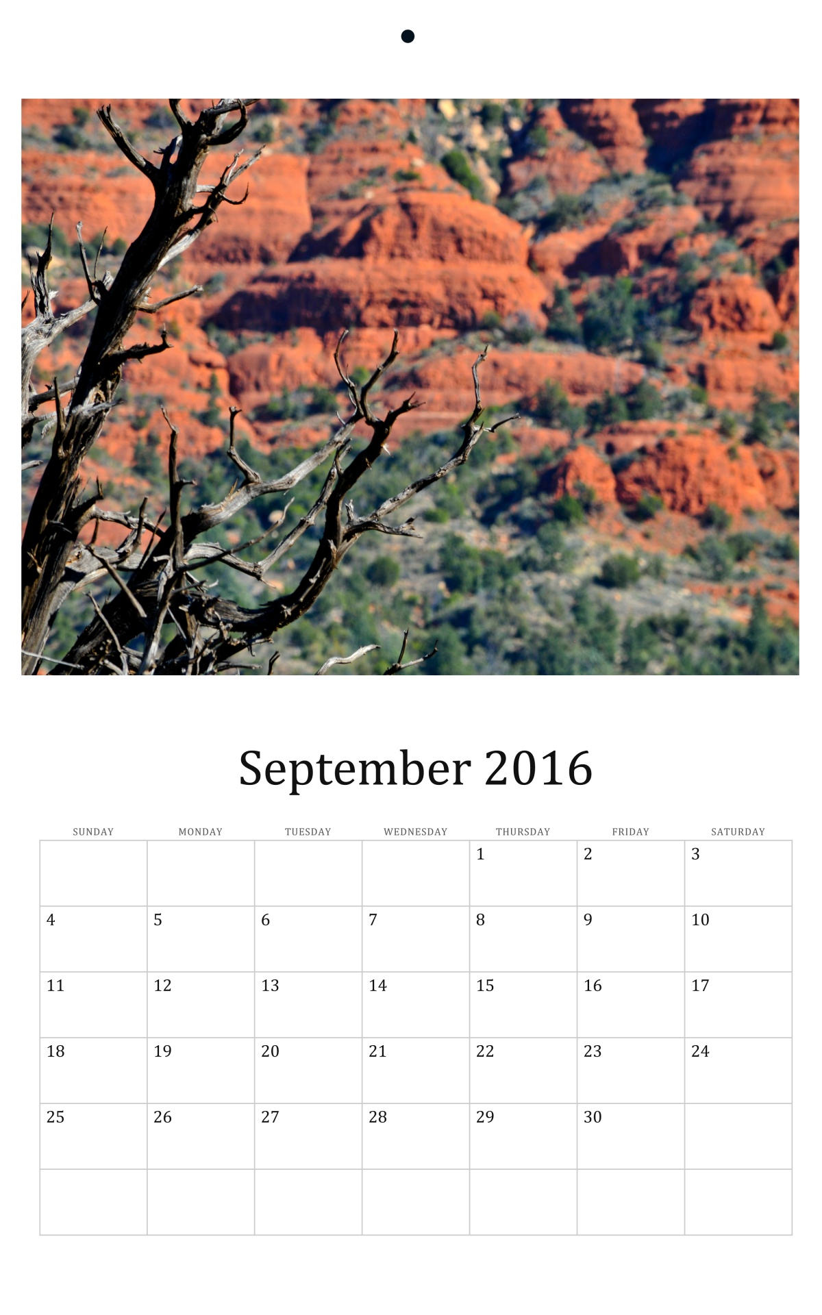 2016,  2016 & Nbsp,  Kalendorius,  September,  Sedona,  Arizona,  Kalendoriai,  Mėnesinis & Nbsp,  Kalendorius,  Dykuma