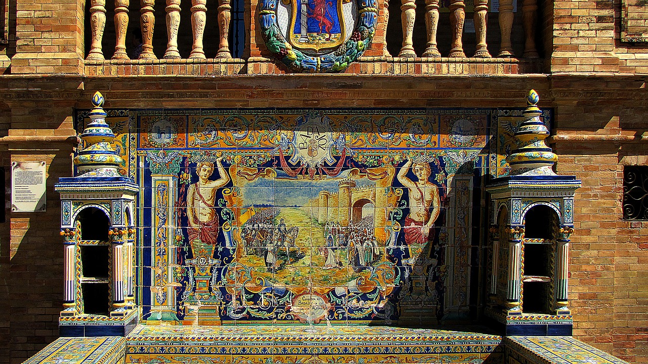 Sevilla, Miestas, Ispanija, Badajozo Provincija, Nuotrauka, Menas, Keramika, Keramikinė Plytelė, Paminklas, Herbas