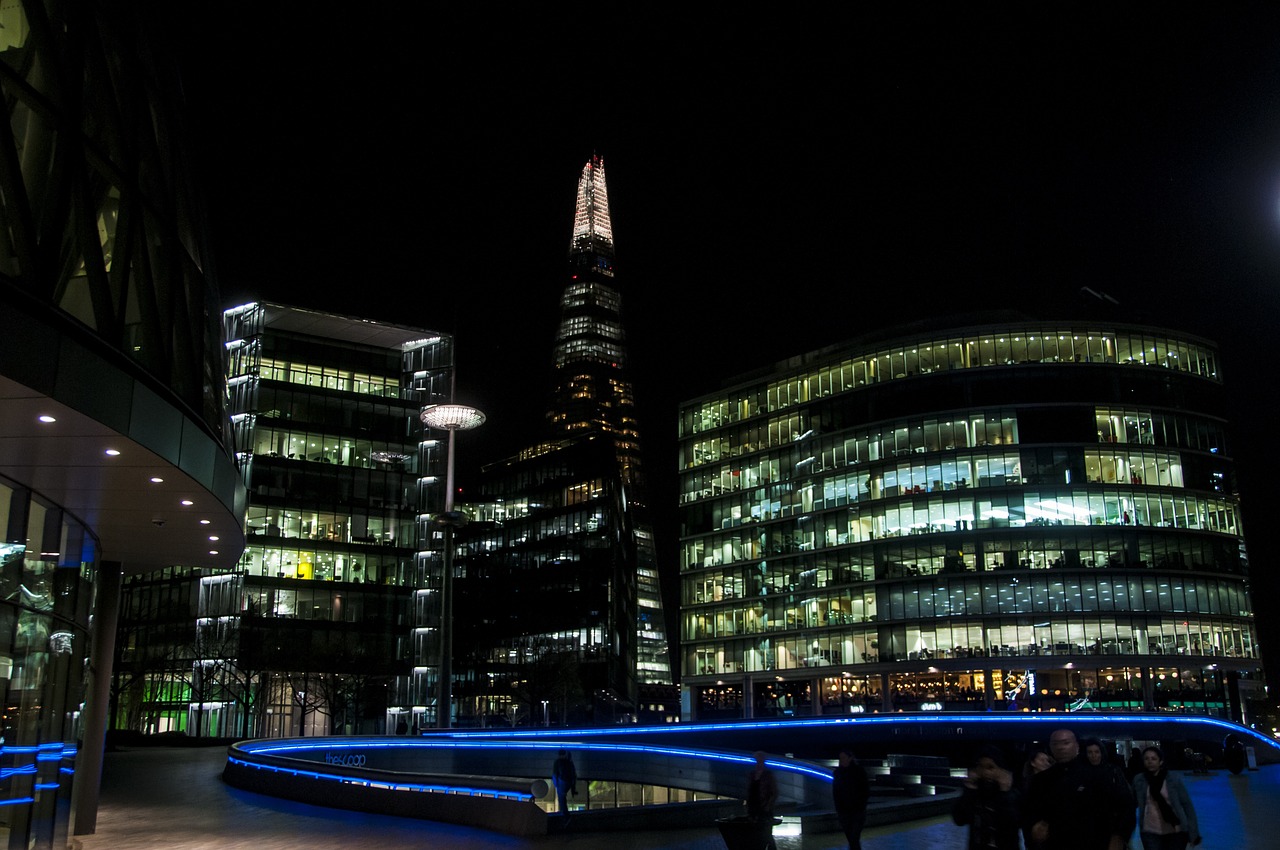 Shard, Naktis, Miestas, Londonas, Architektūra, Anglija, Uk, Upė, Thames, Kelionė