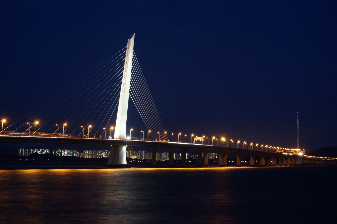 Shenzhen Bay Bridge, Shenzhen, Tiltas, Naktinis Vaizdas, Nemokamos Nuotraukos,  Nemokama Licenzija