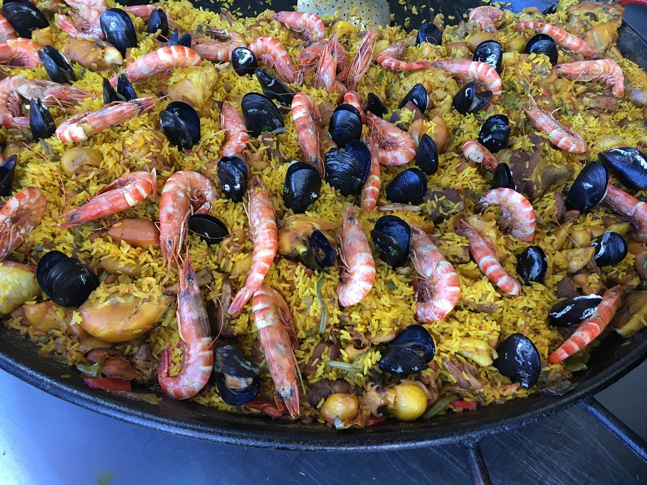 Krevetės, Paella, Jūros Gėrybės, Ispanų, Patiekalas, Vakarienė, Virtuvė, Daržovių, Ryžiai, Maistas