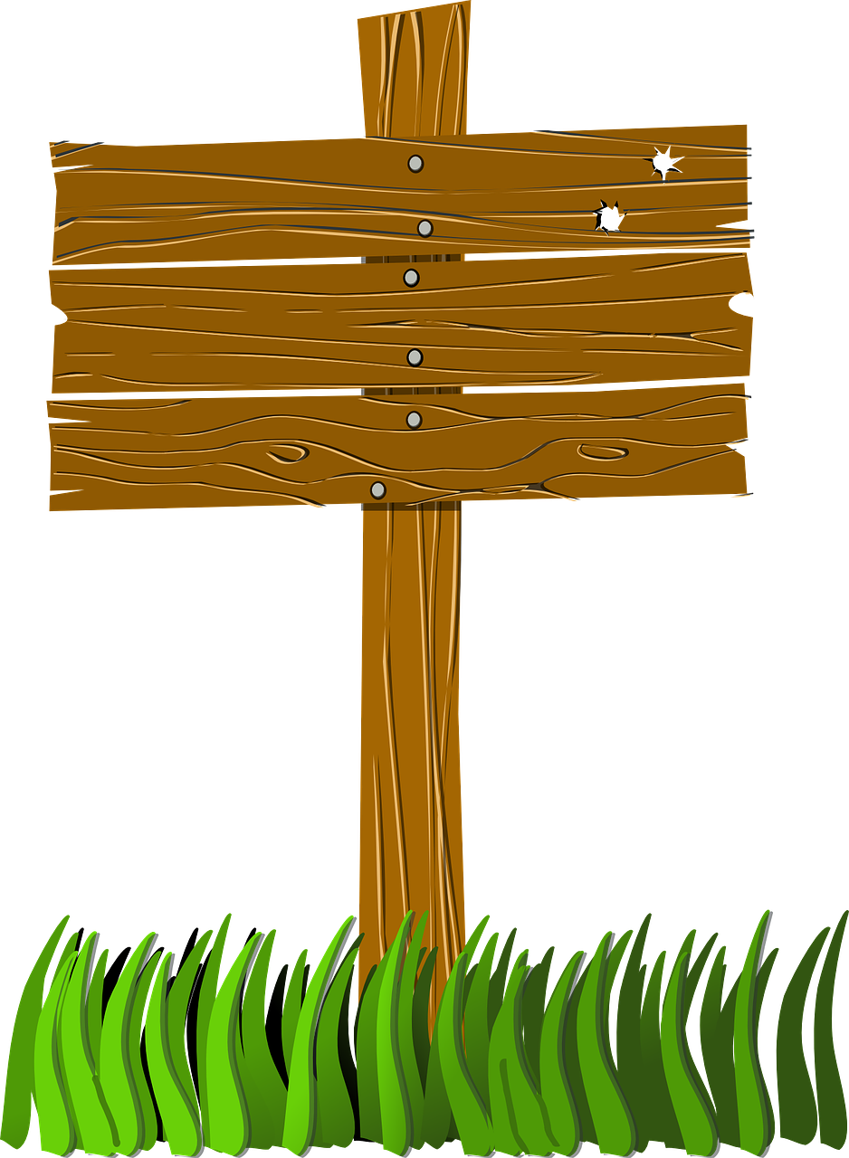 Ženklas, Medinis, Žolė, Tuščias, Lenta, Lentos, Nemokama Vektorinė Grafika, Nemokamos Nuotraukos,  Nemokama Licenzija