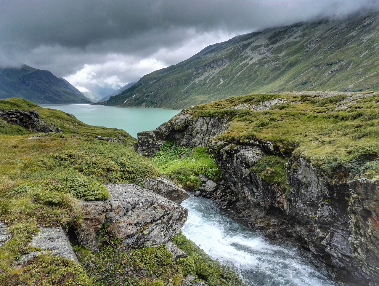 Silvretta Stausee, Rezervuaras, Vorarlbergas, Montafon, Kalnai, Austria, Silvretta, Alpių, Žalias, Vanduo