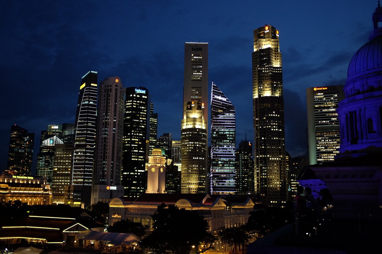 Singapūras, Naktis, Centro, Architektūra, Miestas, Panorama, Verslas, Centras, Miesto Panorama, Šiuolaikiška