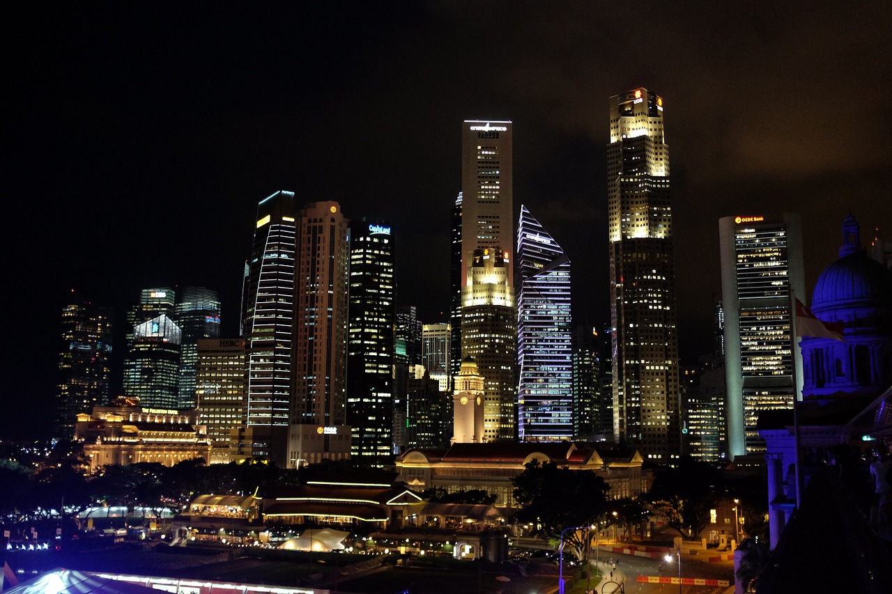Singapūras, Naktis, Centro, Architektūra, Miestas, Panorama, Verslas, Centras, Miesto Panorama, Šiuolaikiška