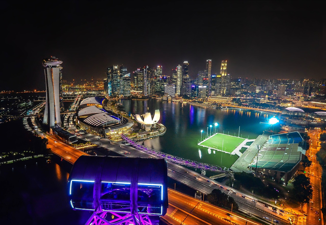 Singapūras, Singapūras Lėktuvas, Merlion Parkas, Ilga Ekspozicija, Marina Bay Smėliai, Architektūra, Šiuolaikiška, Miesto Gyvenimas, Naktinis Gyvenimas, Naktis