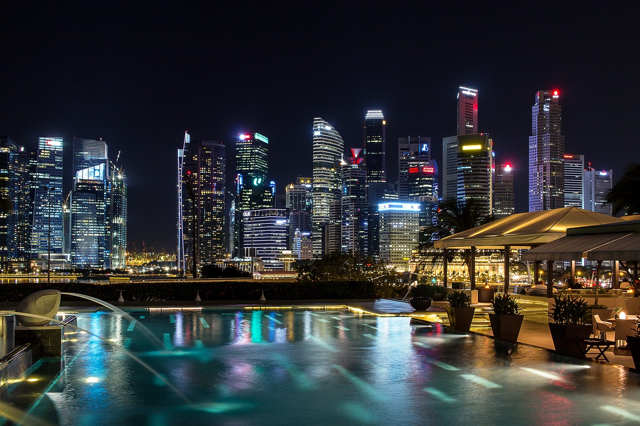 Singapūras, Naktis, Architektūra, Asija, Pastatas, Dangoraižis, Miestas, Apšvietimas, Žibintai, Turizmas