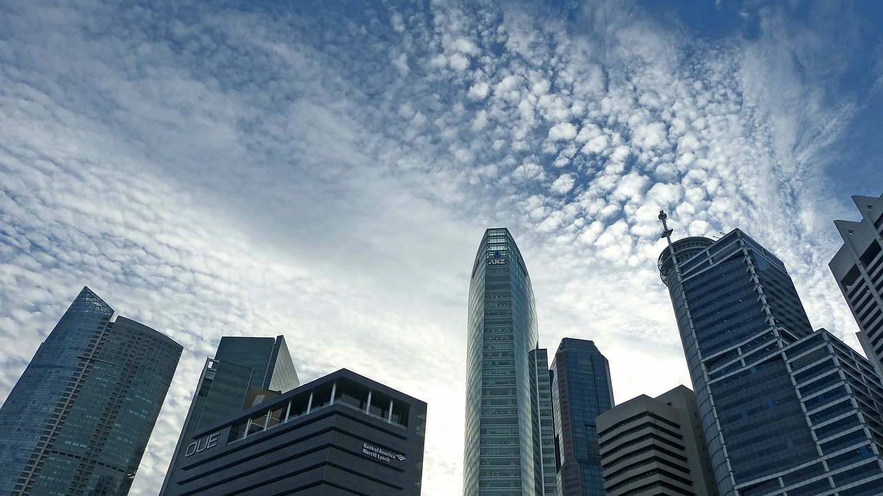 Singapūras, Dangoraižis, Panorama, Pastatas, Mėlynas, Dangus, Architektūra, Verslo Rajonas, Miesto, Stiklas