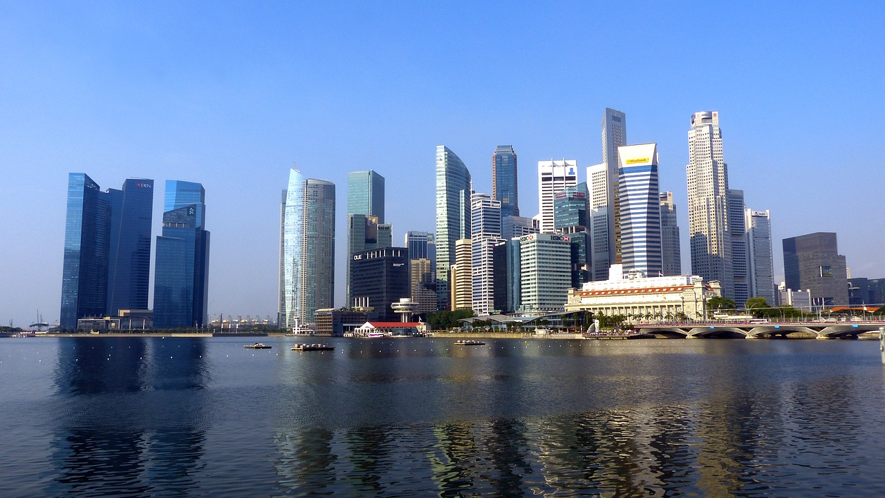 Singapūras, Upė, Panorama, Pastatas, Vanduo, Mėlynas Dangus, Finansinis Rajonas, Dangoraižis, Architektūra, Miesto