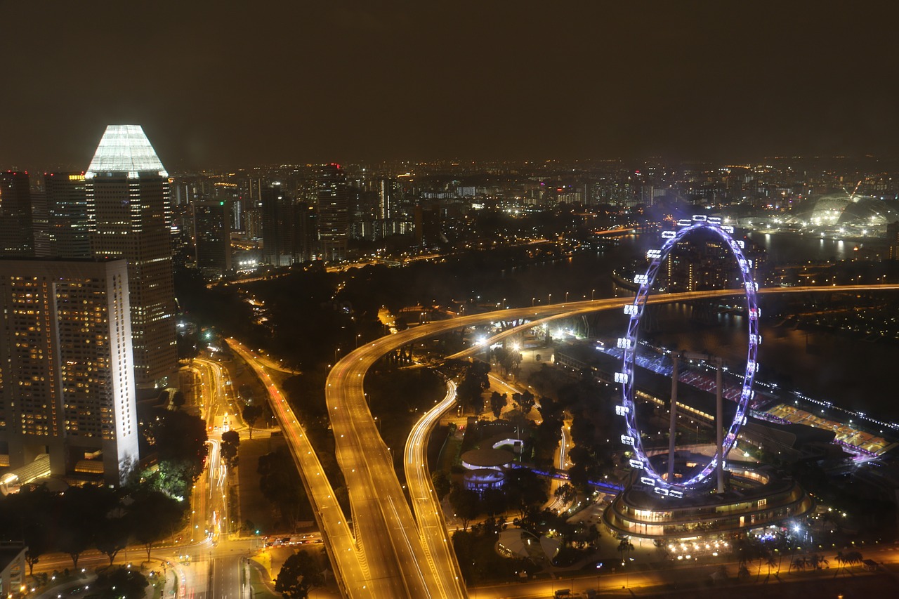 Singapūras, Skrajutė, Ferris Ratas, Peizažas, Singapūras Lėktuvas, Singapūras Orientyras, Singapūro Upė, Singapūras Naktinis Peizažas, Singapūras Panorama, Panorama