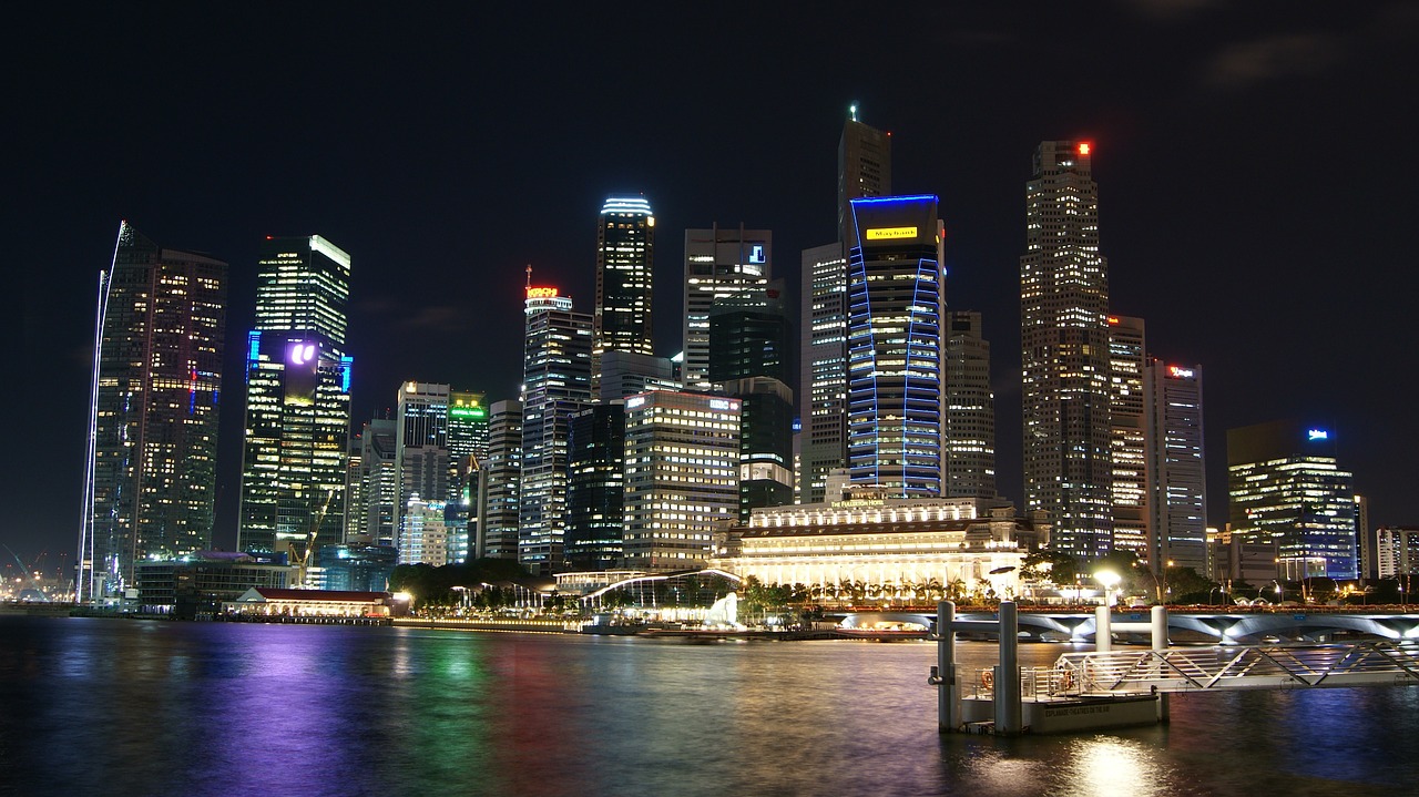 Singapūras, Miestas, Miestai, Panorama, Pastatai, Dangoraižis, Žibintai, Apšvietimas, Uostas, Uostas
