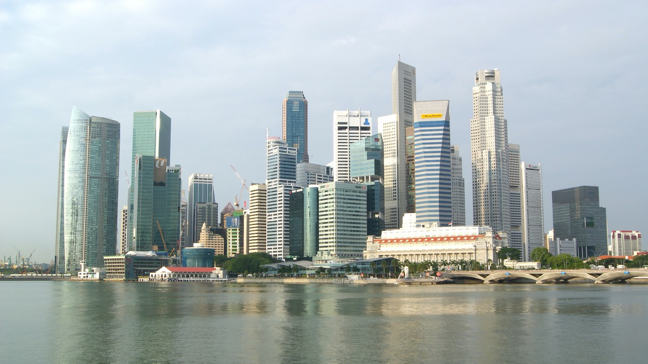 Singapūras, Miestas, Dangoraižiai, Pastatai, Panorama, Miesto, Dangus, Debesys, Apmąstymai, Įlanka