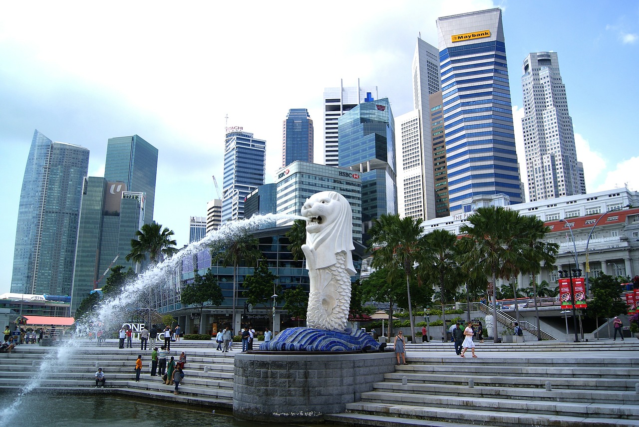 Singapūras, Miestas, Panorama, Miesto, Dangoraižiai, Pastatai, Centro, Žmonės, Paminklas, Fontanas