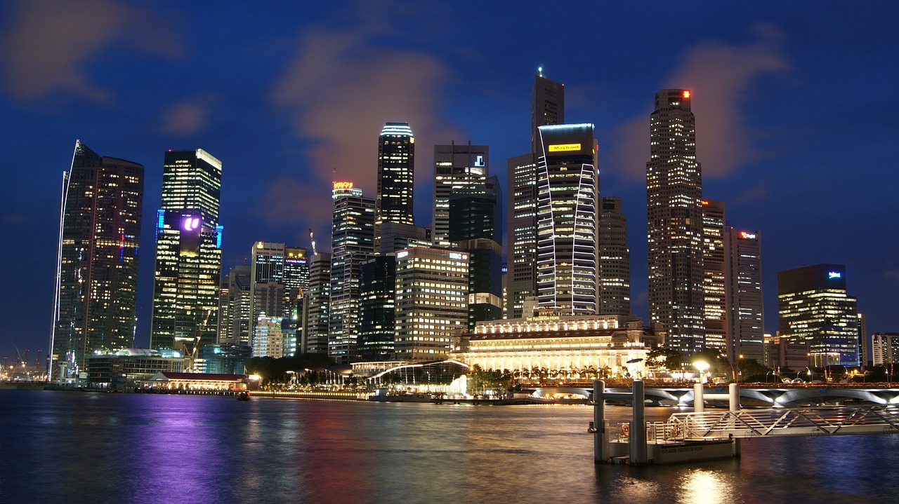 Singapūras, Naktis, Vakaras, Dangoraižiai, Pastatai, Struktūros, Panorama, Miesto Panorama, Miesto, Dangus