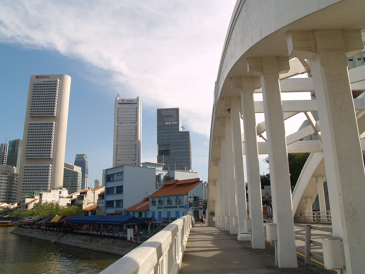 Singapūras, Dangus, Debesys, Dangoraižis, Pastatai, Architektūra, Tiltas, Stulpeliai, Miesto, Miestas