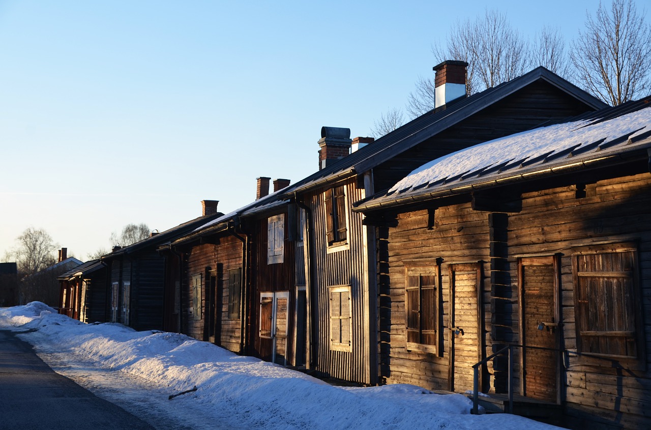 Skellefteå, Bonnstan, Rąstiniai Namai, Žiema, Nemokamos Nuotraukos,  Nemokama Licenzija