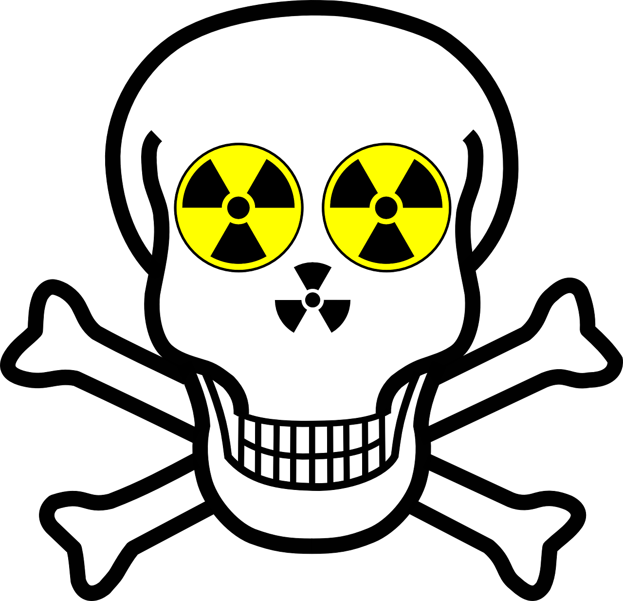Kaukolė, Įspėjimas, Kaulai, Kryžminiai Kaulai, Atomas, Energija, Branduolinė, Galia, Radioaktyvus, Nemokama Vektorinė Grafika