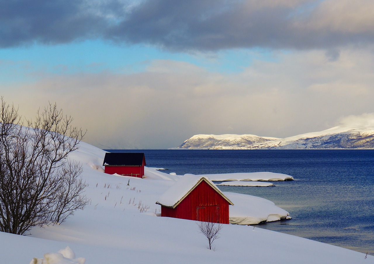 Dangus,  Žiemos,  Lauko,  Sniegas,  Nė Vienas Asmuo,  Fjord,  Norvegija,  Puikus Šiaurės Platumos,  Šalto,  Kraštovaizdis