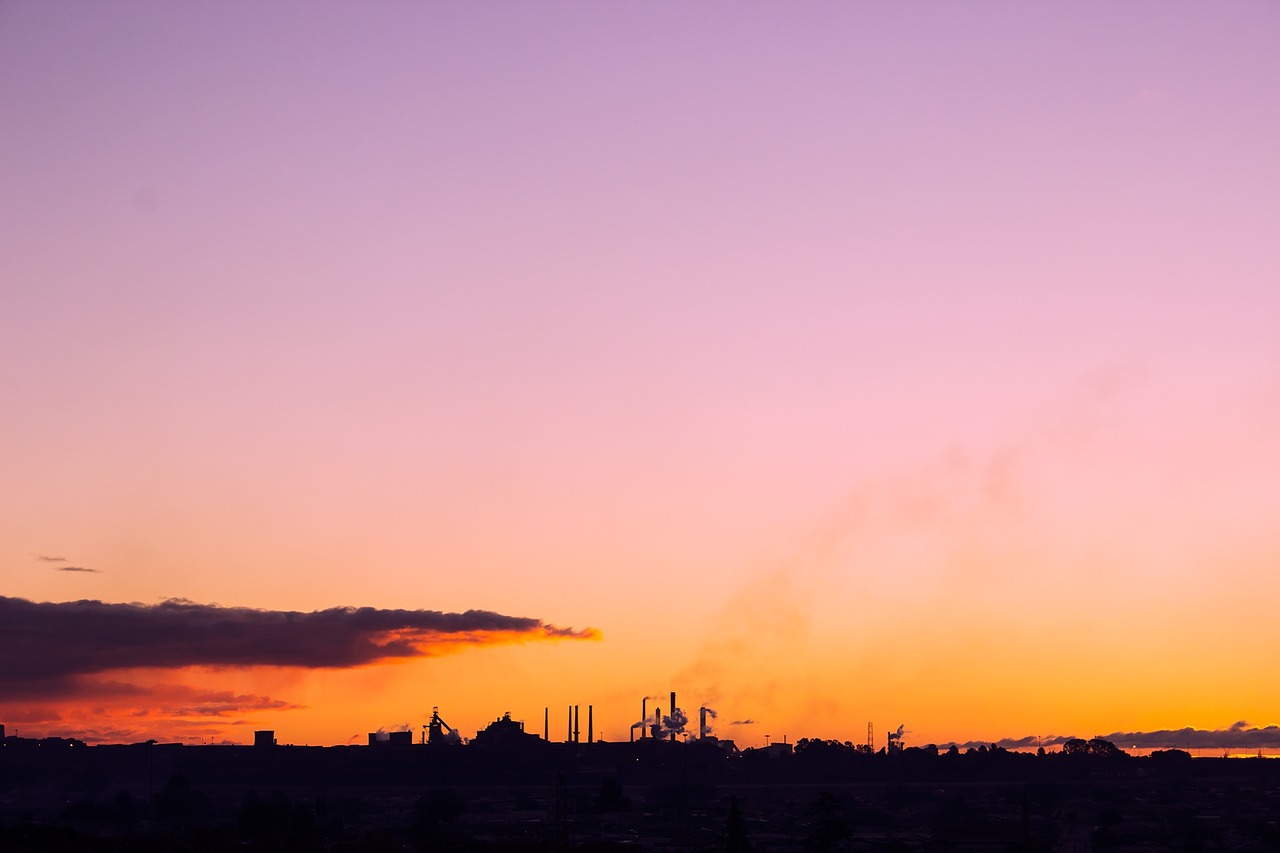 Dangus, Siluetas, Saulėlydis, Gamta, Saulėlydžio Dangaus, Dangaus Fonas, Dusk, Gamykla, Pramoninis, Industrija