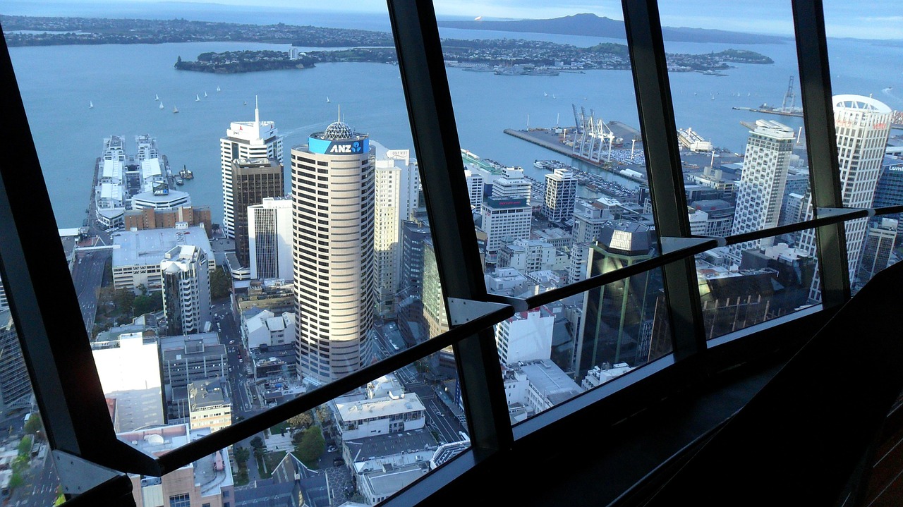 Dangaus Miesto Bokšto Vaizdas, Uostas, Naujoji Zelandija, Auckland, Panorama, Miesto Panorama, Centro, Metropolis, Scena, Aukštas