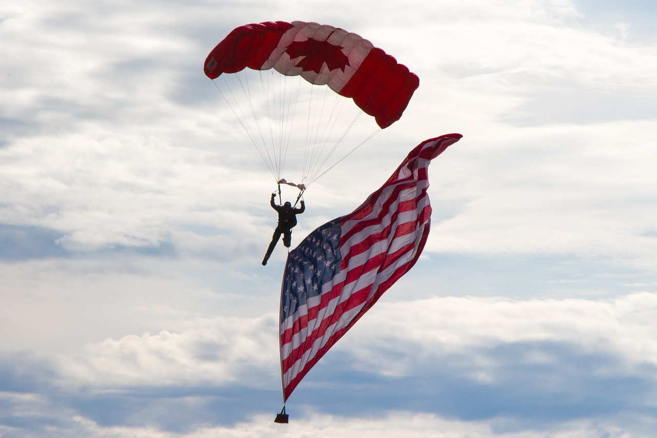 Skydever, Usa Flag, Kanados, Oro Šou, Wetaskiwin, Alberta, Kanada, Vėliava, Usa, Parašiutas
